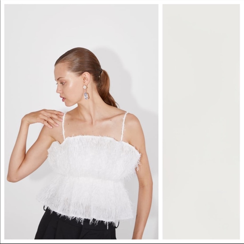 Zara White Textured Crop Top Sleeveless Size small